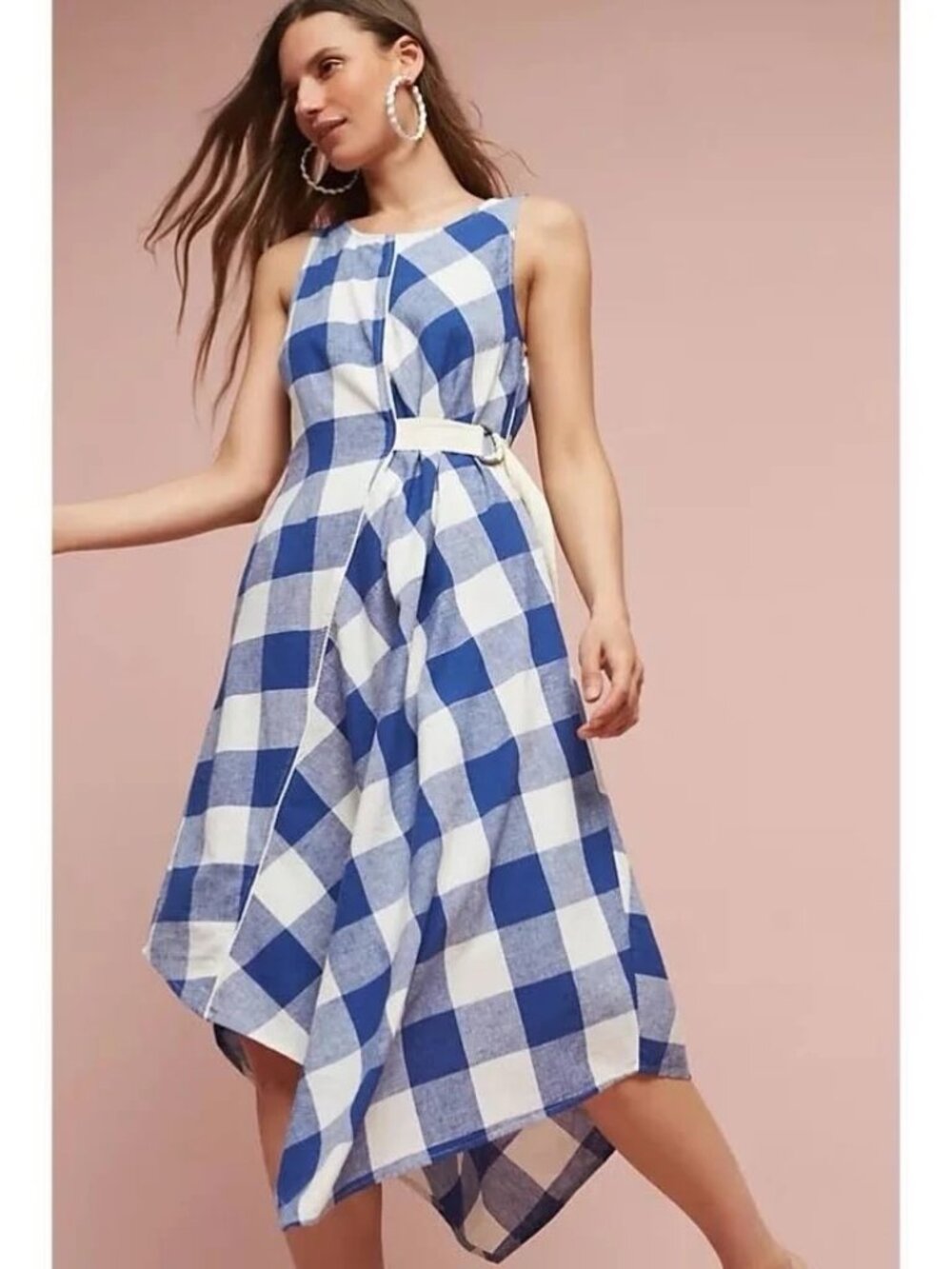 Anthropologie Maeve Blue Gingham Dress, Size S